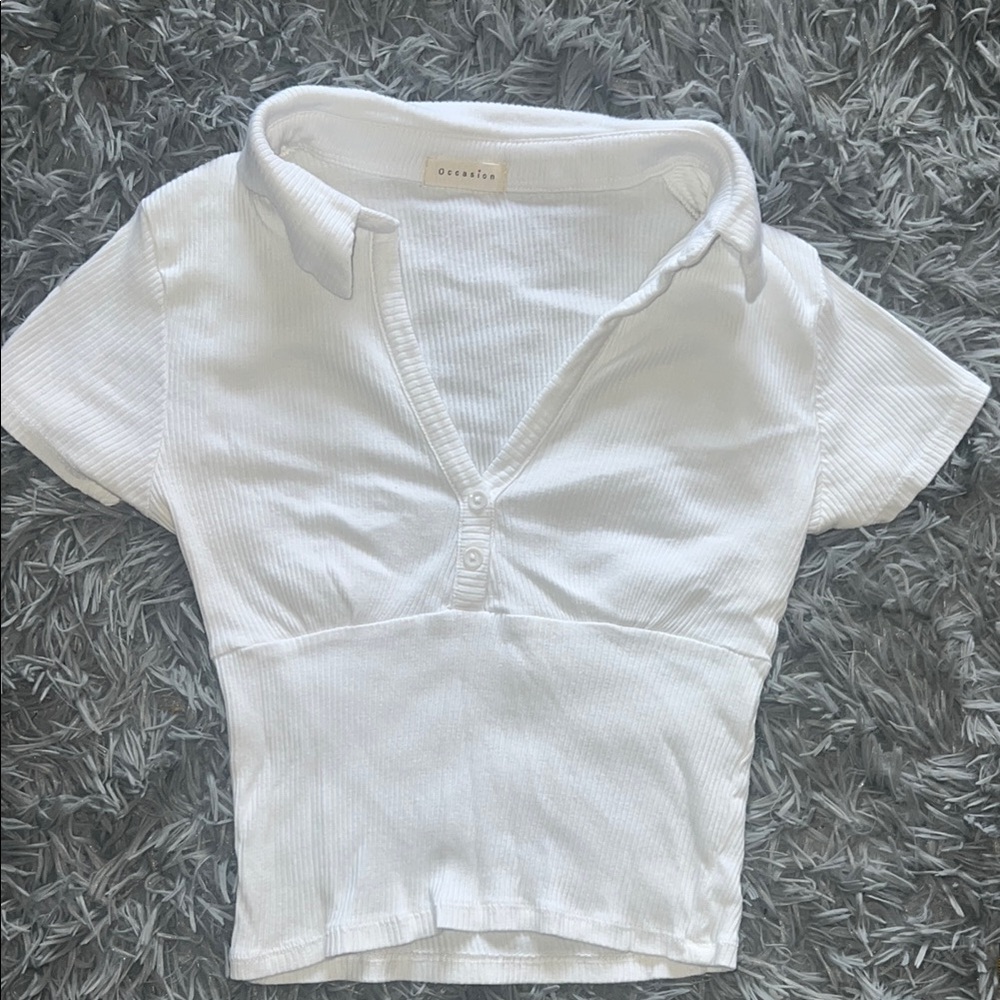 Occasion White Crop Collared Top